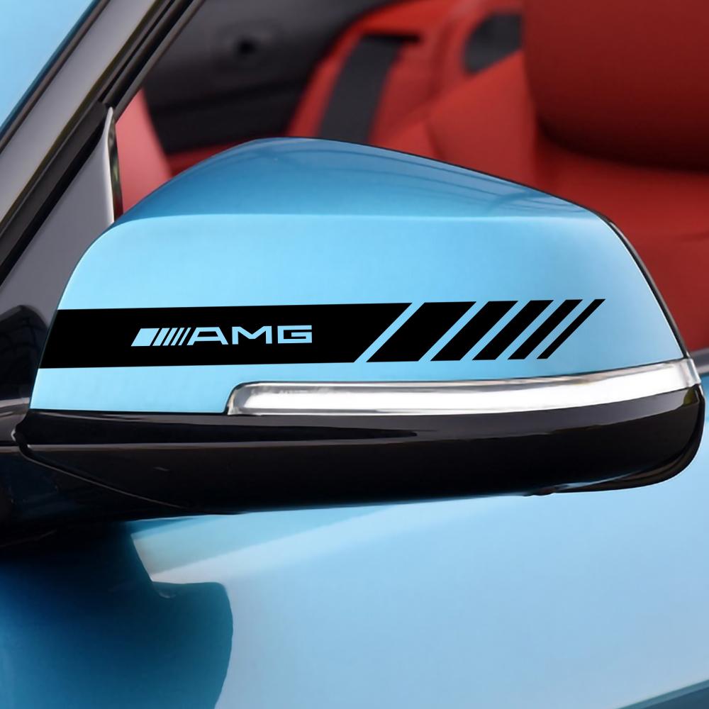 2PCS Car Rearview Mirror Decor Sticker Vinyl Auto Emblem Body Window Decal For Mercedes Benz AMG W124 W202 W203 W211 W212 W220