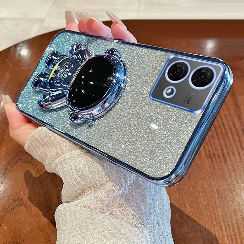 Pro Motorola Moto G84 5G Pouzdro s třpytivým práškem PC+TPU Astronautický stojánek Kryt na telefon
