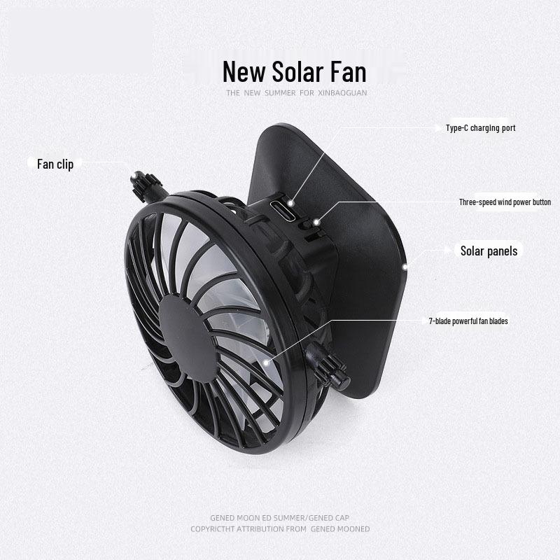 Solar-Powered USB Rechargeable Hat Fan with Adjustable Three-Speed Cooling