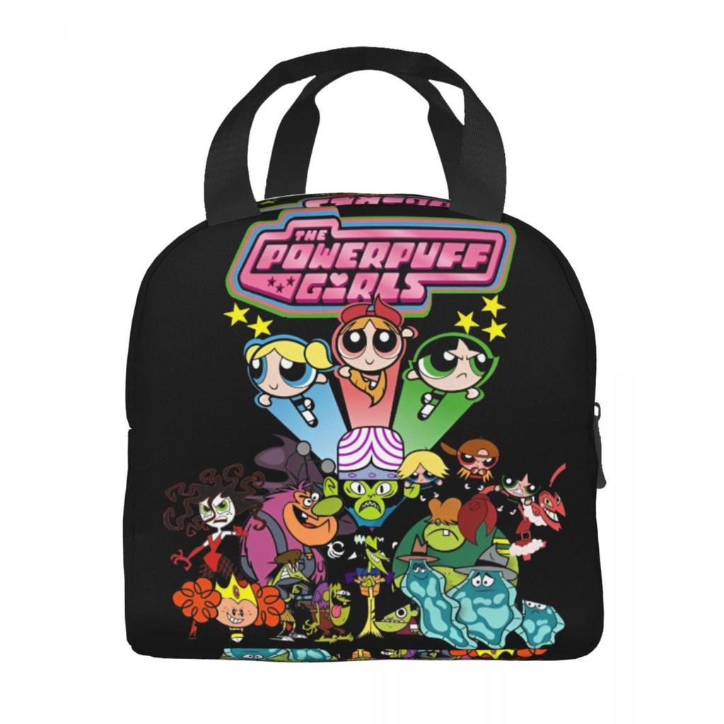 P-PowerPuffs Cartoon Accessories Insulated Lunch Bags For Work Food Storage Bag Portable Cooler Thermal Bento Box