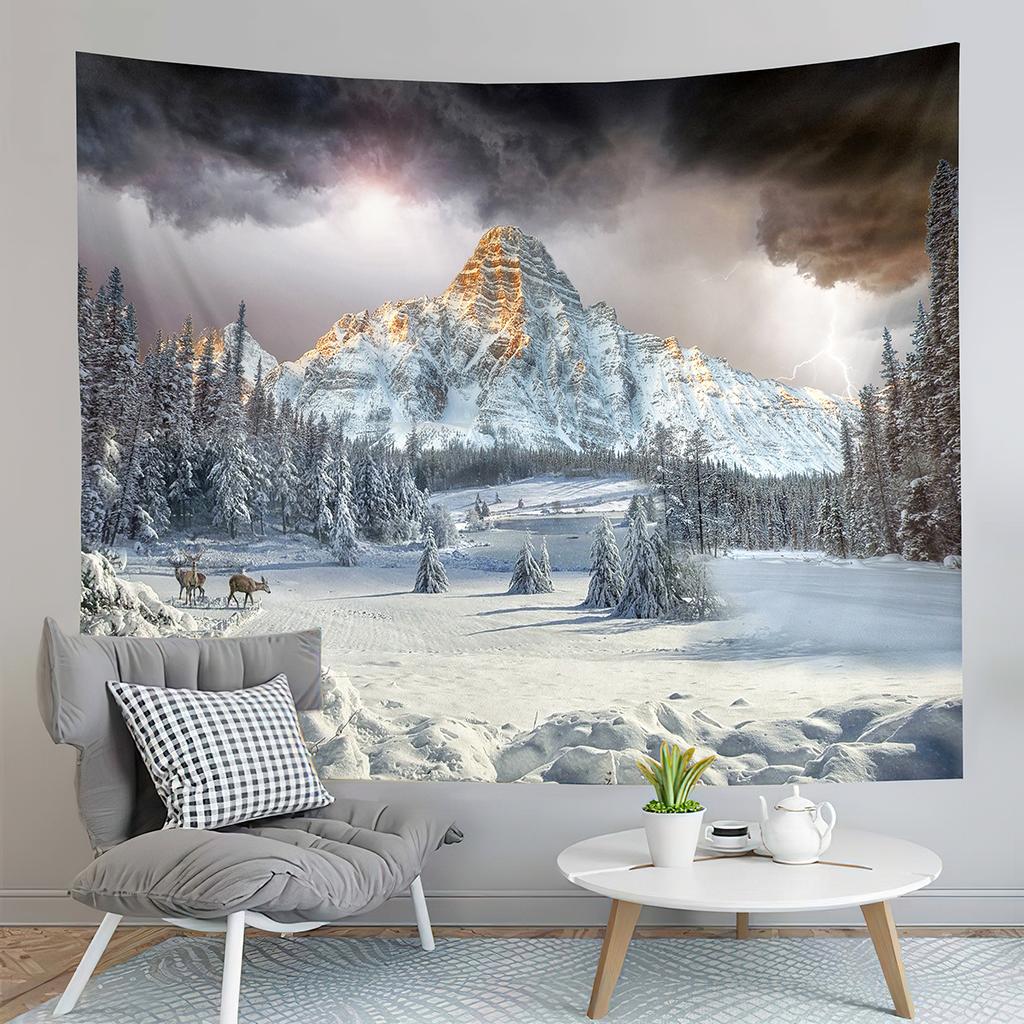 Winter Scene Tapestry Snow Trees Landscape Tapestry Snowy Summit Tapestry Wall Hanging Home Living Room Bedroom Dorm Tapestries