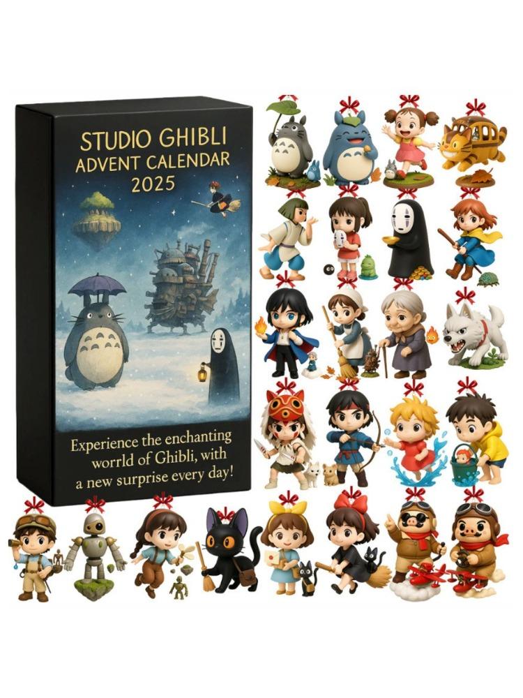 Ghibli Anime Christmas Advent Calendar Toy Figure Collectible Cosplay Accessories Trendy Countdown Blind Box 2D Acrylic Pendant