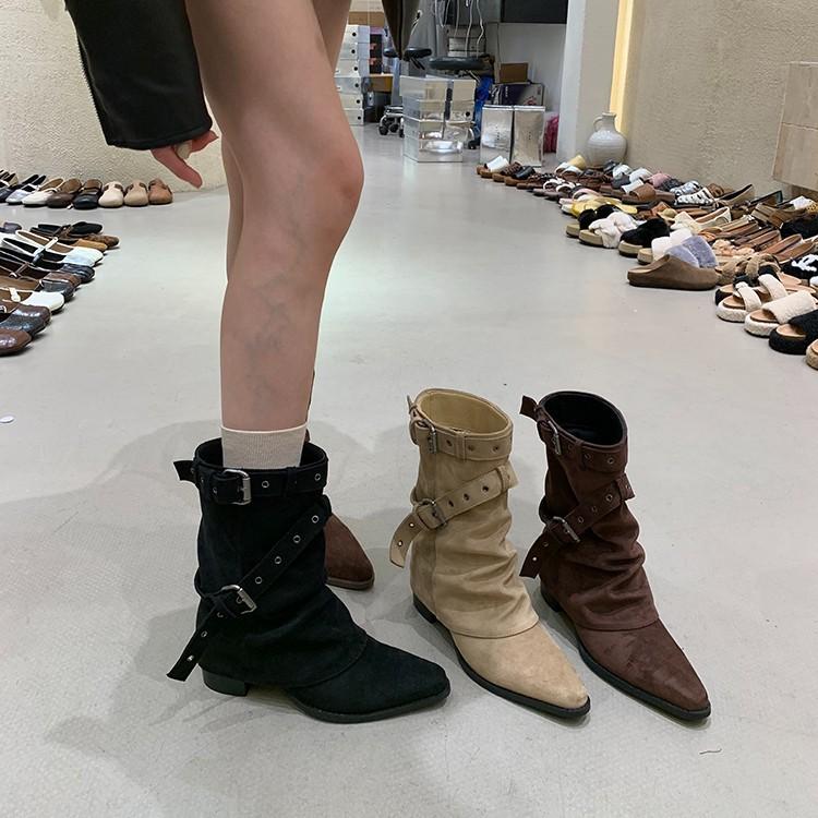 American Spice Girls Belt Buckle Pants Boots Short Boots Women's Boots 2025 Early Autumn New Niche Design Short Boots Western Boots