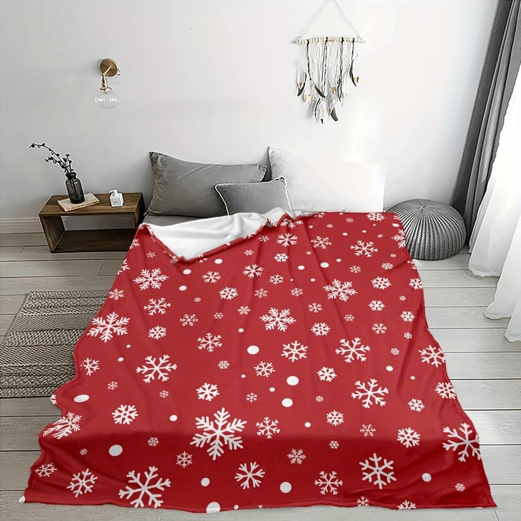 Christmas Blanket Red White Snowflake Soft Flannel Warm Cozy Xmas Pattern Home Decor Sofa Couch Living Room Festive Holiday Gift