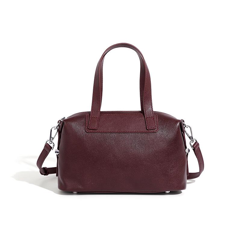 Cross-Border Genuine Leather Women's Handbag Retro Elegant Boston Bag Women's Vegetable Tanned Cowhide Shoulder Bag Women's Crossbody Bag