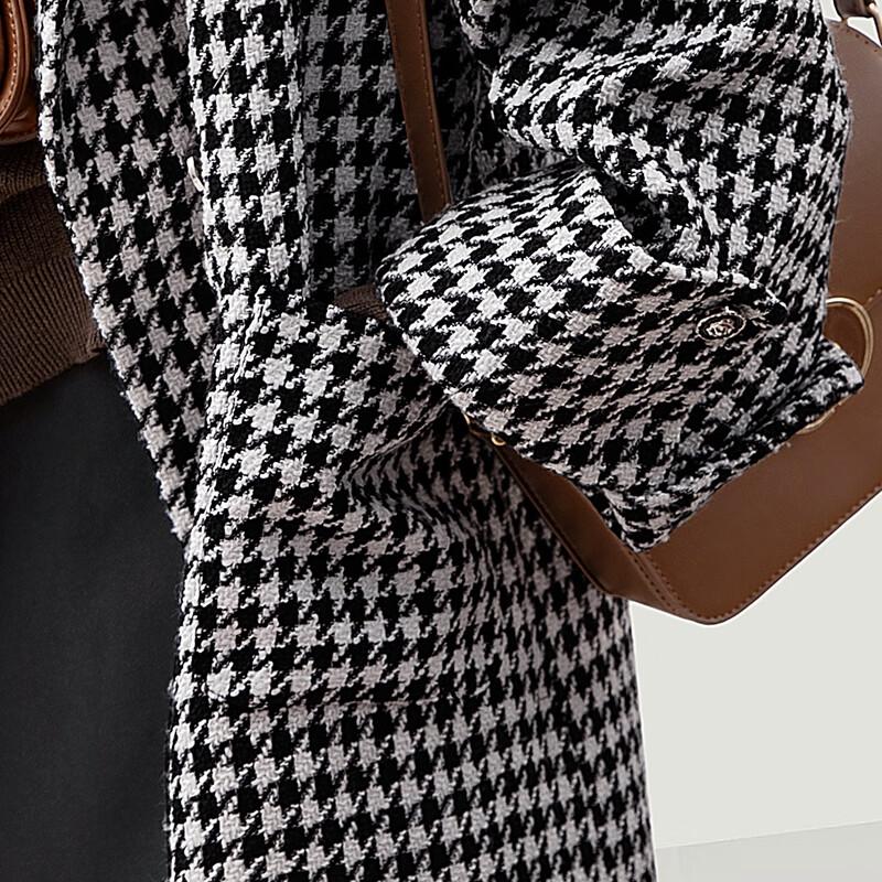 Women's Elegant Houndstooth Mid-Length Winter Coat