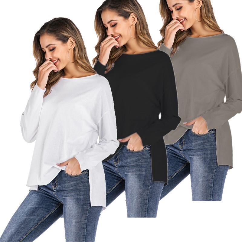 Women's Fall Street Pullover Leaky Back Long-sleeved Round Neck Loose Women's T-shirt