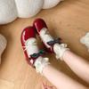 Women Fashion Single Sneakers Spring Round Head Shallow Mouth Sneakers Butterfly Knot Metal Buckle Soft Sole Non-slip Flat Shoes