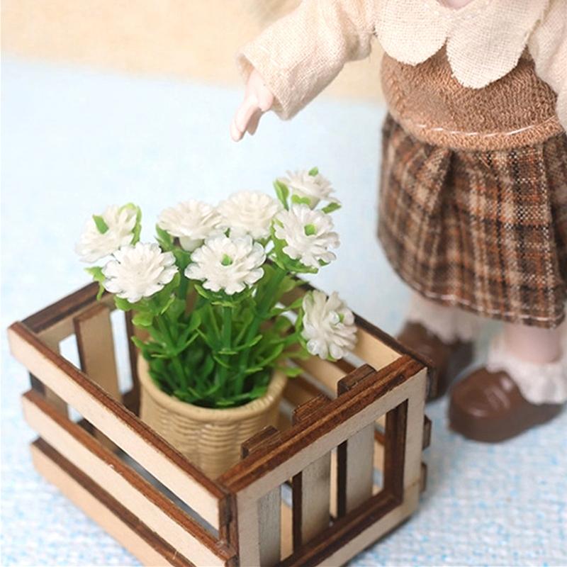 1:12 Dollhouse Miniature Daisy Mint Tree Flowers Pot Mini Green Plant Potted Plant Simulation Tree Model Home Garden Decor Toys