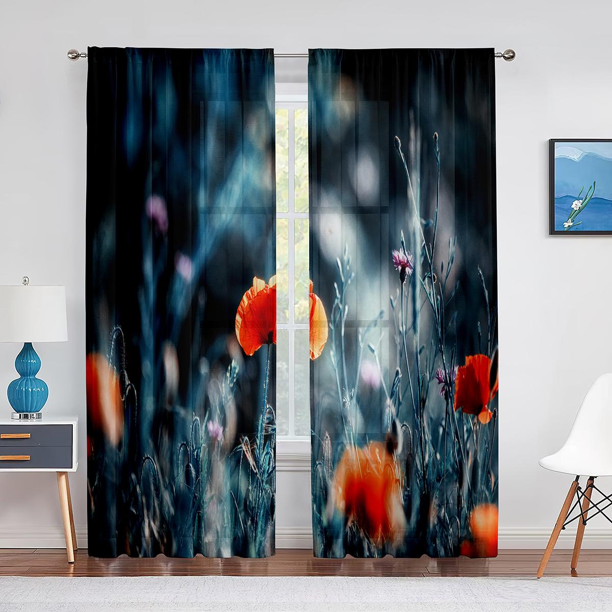 Красно-оранжевая прозрачная вуаль с цветочным рисунком — фото 9