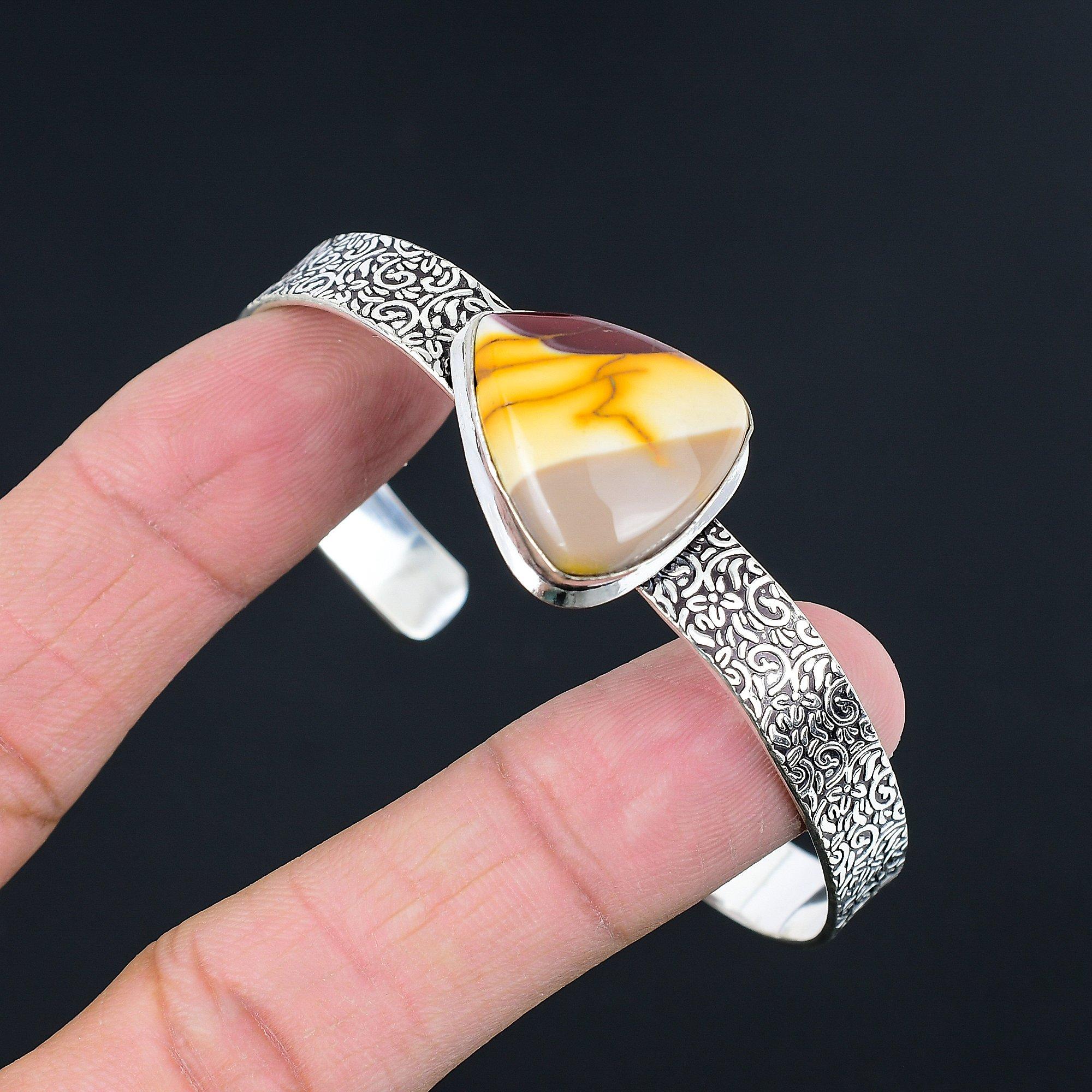 

Sterling Silver Pear Mookaite Gemstone Birthday Sister Artisan Bangle Bracelet Adjustable