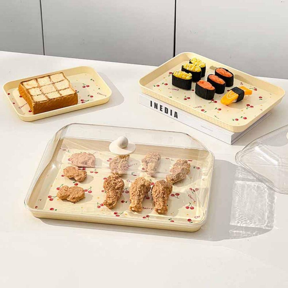 Cherry Pattern Plastic Dessert Tray Stackable Fruit Tray Rectangular Storage Tray  Home Decoration