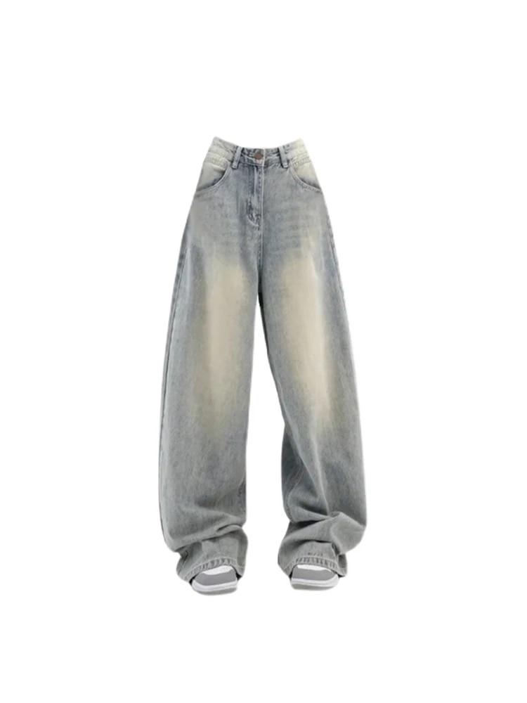 

2000s Vintage Baggy Blue Jeans Women Y2k Harajuku High Waist Denim Trousers Female Retro Fashion 90s Aesthetic Wide Pants New S светло-синий