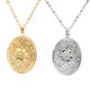 Locket Pendant Necklace Oval Carved Hold Photo Pendant Necklace Carved Pattern Oval Round Pendant Necklace for Women Men