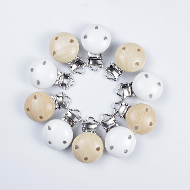 10Pcs 30mm Baby Wooden Pacifier Clips Round Wood Clip for Baby Pacifier Log Nipple Chain Holder Accessories BPA Free