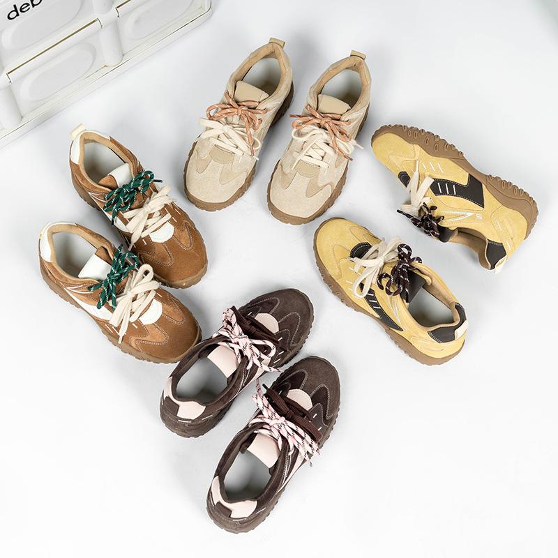 Cowhide Version, Spot Thick-soled Inner Height-increasing Forrest Gump German Training Shoes for Women's New Sports and Leisure Leather Color