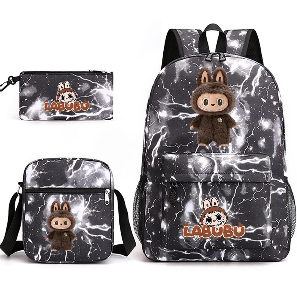 Labubu Surrounding Primary and Secondary School Students Fashion Backpack Casual Schoolbag Three-piece Set