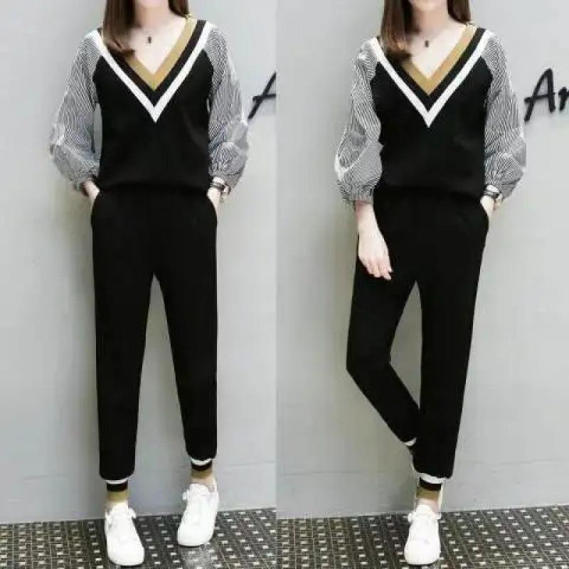 Autumn Plus Size Women's Fat Belly Cover Suit Fat Girl Loose Two-piece Suit