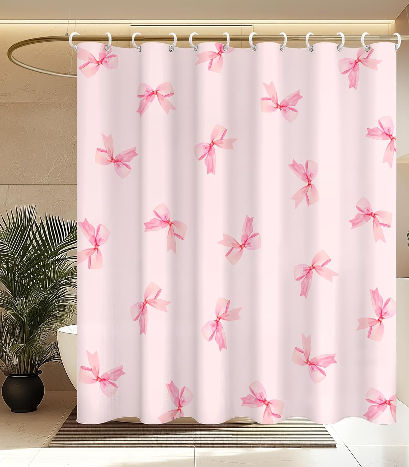 

Pink Bow Pattern Shower Curtain 160X180Cm Cute Feminine Bathroom Decor Sweet Pastel Color Bath Curtains W60H190(CM)-1 Pcs