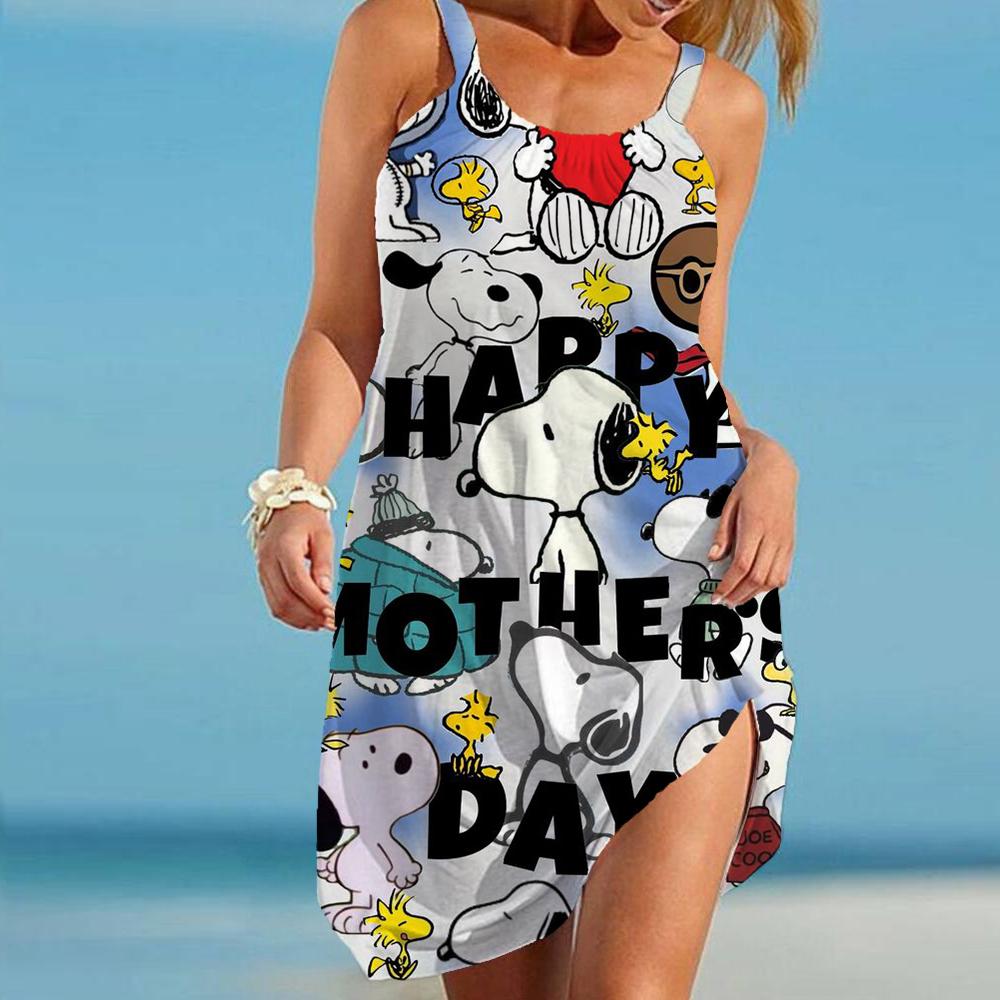 

Women s Beach Dresses Kawaii Snoopy S-3XL Summer Anime Y2k 2024 Elegant Chic Dress Sling Leisure Sanrio Boho Fashion Sexy Wear 5XL