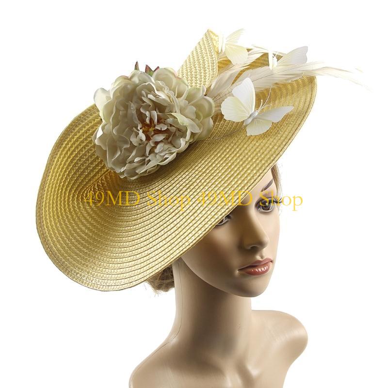 49MD Butterfly-Flower Derby Hat for Tea-Party Women Kentucky Fascinator Pillbox Hat Church Cloche-Hat Bridal Shower Party Hat