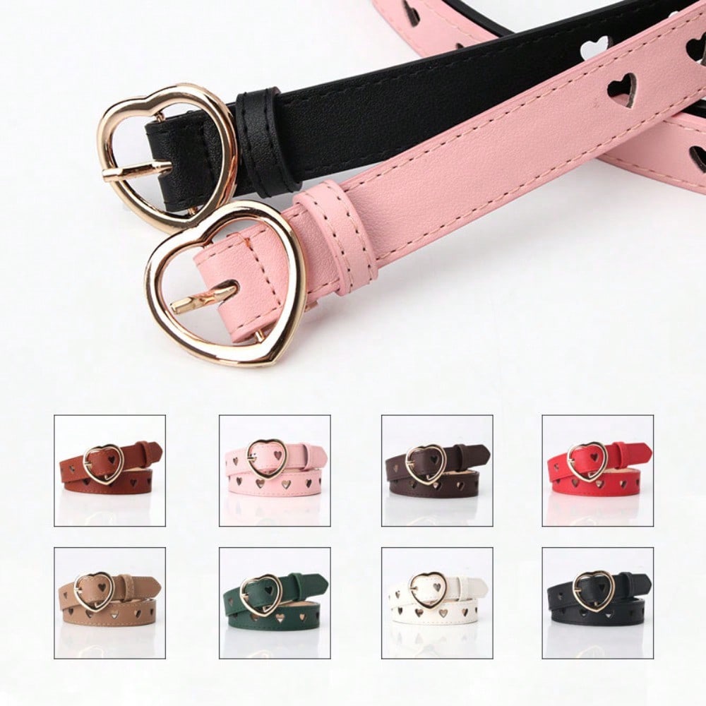 Simple and Versatile Heart-cut Cutout Leather Belt for Women, Pin Button Jeans Strap