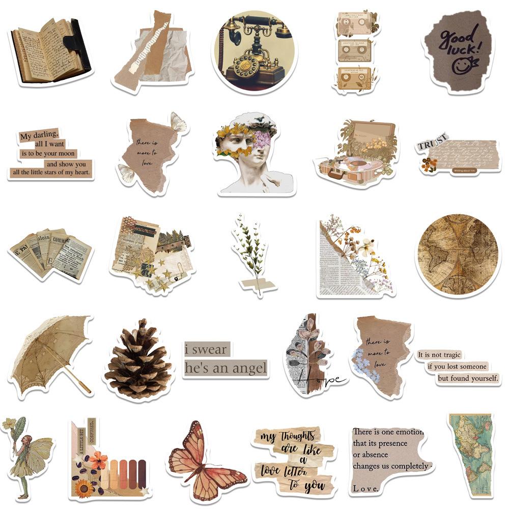 50pcs Vintage Animal Flower PVC Sticker Aesthetic Children's Stationery DIY Decoration Scrapbooking School Supplies