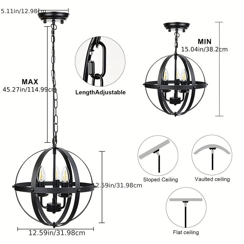 Retro Pendant Light with Embedded Metal Spherical Lampshade, Suitable for Kitchen, Dining Room, Living Room, Bedroom (without Light Bulb)
