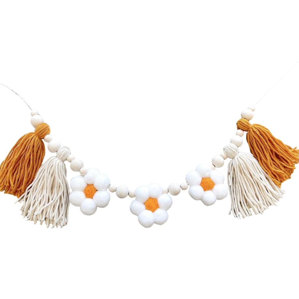 Happy Birthday Banner Handmade Tassels Pendant Wall Decor Flower Shape Beaded Flag Baby Shower Party Decoration Supplies