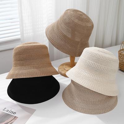 Spring Summer Hat Women Hollow Breathable Knitted Bucket Hat Casual Sunshade Sunhat Solid Simple  New Bob Cap Female