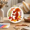 Hand Embroidery Kit for Beginners, Squirrel with Pinecone DIY Fabric Set with 20cm Hoop
