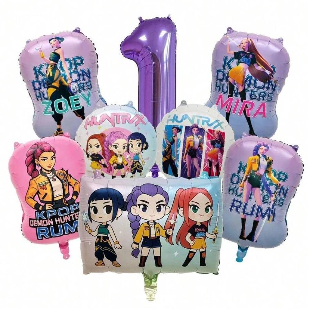 Hot Kpop Demon Hunters Number 1-9 Foil Balloon Set, Full Cast Themed Balloons Birthday Party Decorations Photo Prop New