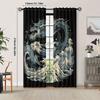 2pcs Dragon Design Blackout Curtains  Polyester Retro Japanese-Inspired Dragon & Wave Art, Grommet Top for Easy Hanging
