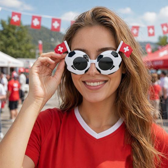 Fußball-Event-Sonnenbrillen, Stadion-Jubel-Sonnenbrillen, Schwarz-Weißer Fußballrahmen, Nationalflaggen-Sonnenbrillen, Neuartige Foto-Requisiten für Partys