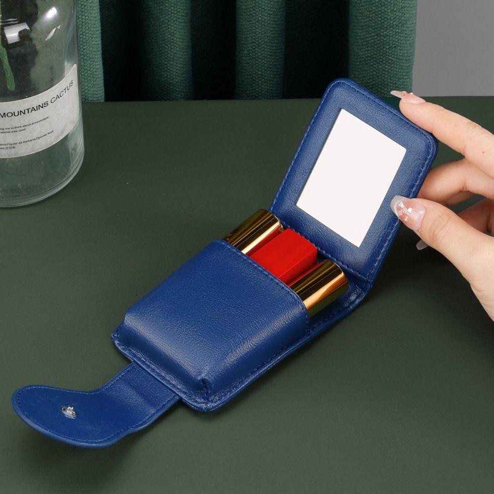 with Makeup Mirror Makeup Bag with Mirror PU Leather Portable Lipstick Organizer  Outdoor