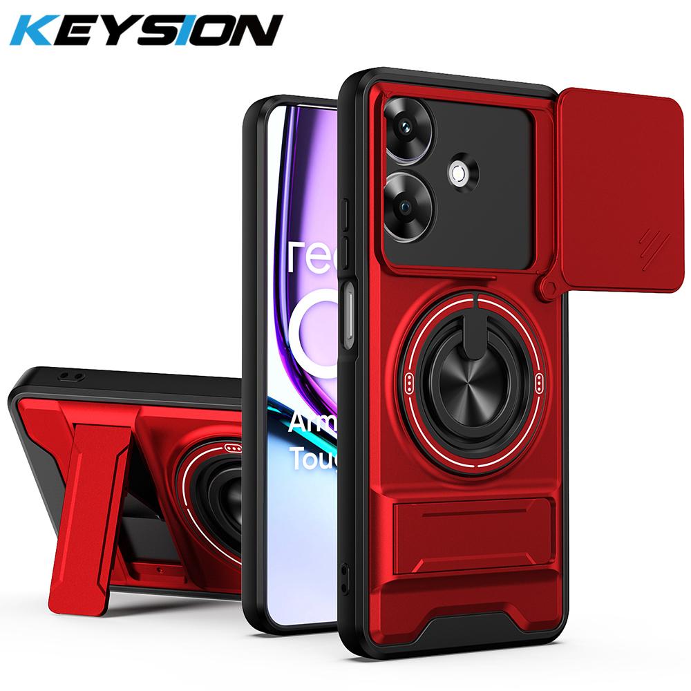 KEYSION Magnetic Phone Case for Realme Note 60 60X Slide Camera Protection Upright Kickstand 360° Ring Shockproof Back Cover