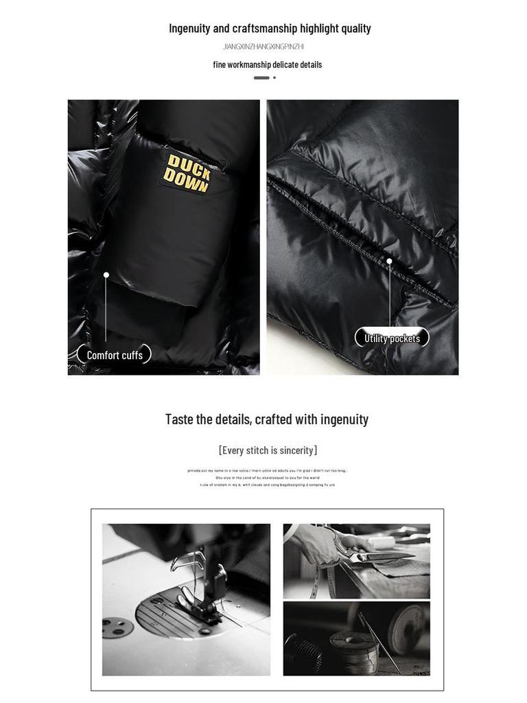 Men's and Women's Black and Gold Hooded Long Down Jacket - Thickened for Cold Protection
