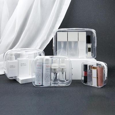 PVC Transparent Waterproof Toiletry & Makeup Bag Set - 3-Piece Travel Kit with Printed Logo