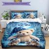3PC Custom Name Teddy Bears Moonlit Night Bedding Set Duvet Cover Closure Includes 1 Duvet Cover & 2 Pillowcases for Bedroom