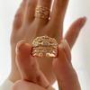 Nwe 18 K Gold Plated Sun Rings for Women Natural Stone Inlaid In Hollow Metal Texture Ring Trendy Jewelry