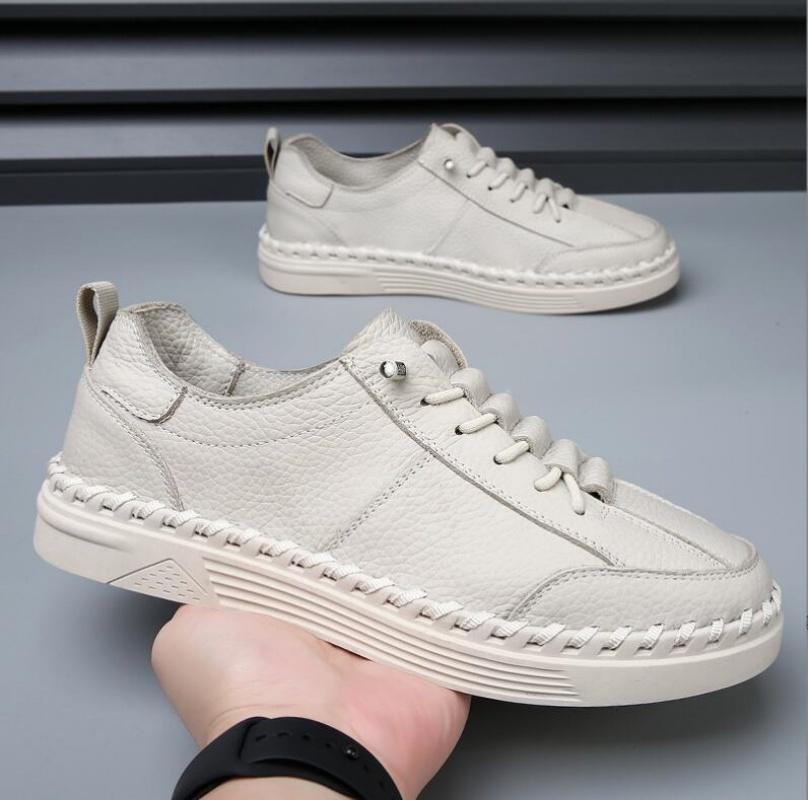 Men Genuine Leather Walking Shoes Spring Summer New Trendy All-match Platform Casual Shoes British Sneakers Mens Slip on Flats
