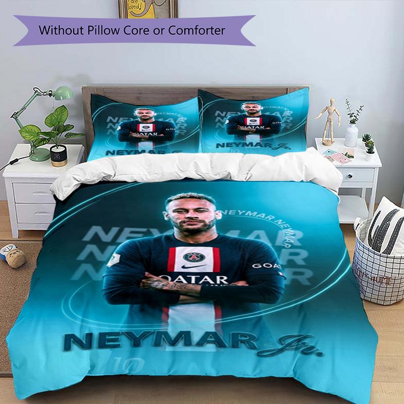 Messi Neymar Qatar Goat Personalized Name Bedding Set,Comfort Bed Linen for Boys Room Decoration,Perfect Gift for Match Fans,Wrinkle Resistant Duvet C