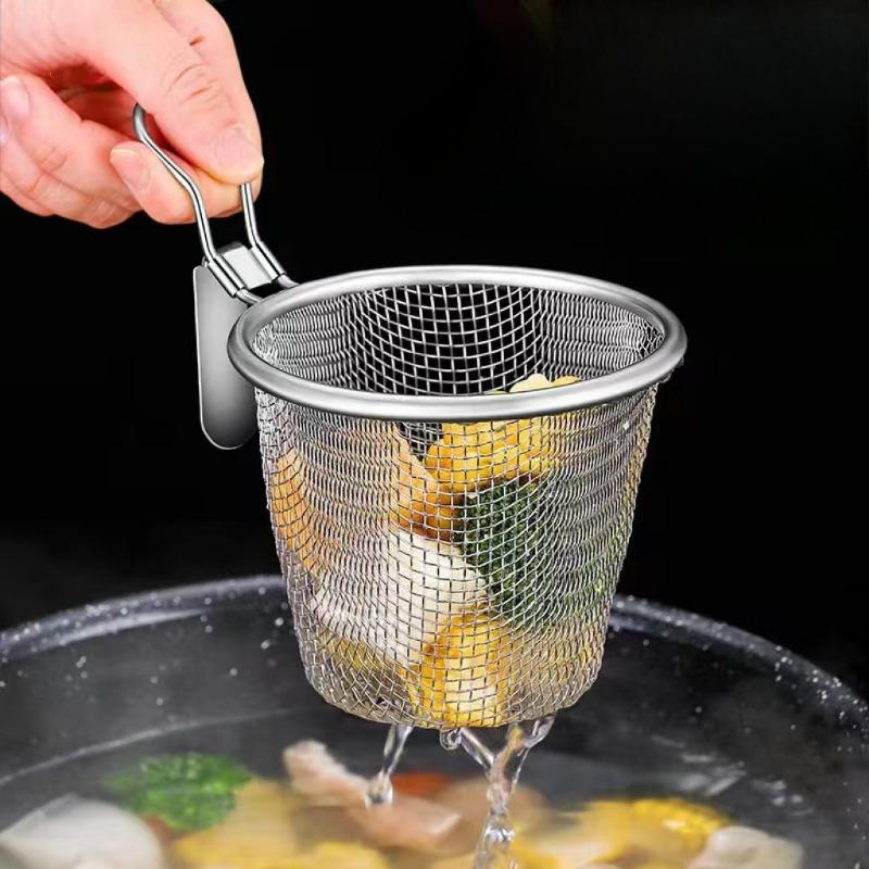 Edelstahl Hot Pot Sieb, Haushaltssieb, Trichter mit Haken, Sieb zum Schöpfen und Kochen von Nudeln