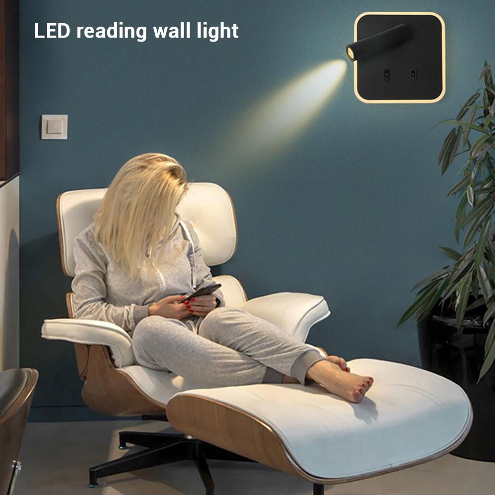 Hotel Moderne Lese-Wandleuchte USB-Schnittstelle Dimmbare LED-Wandleuchte mit Schaltern Metallgehäuse und Acryl-Lampenschirm Dekorationsleuchte