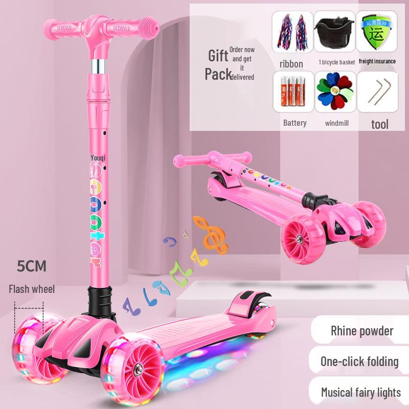 Skládací dětská koloběžka s blikajícími kolečky pro věk 2-8 let