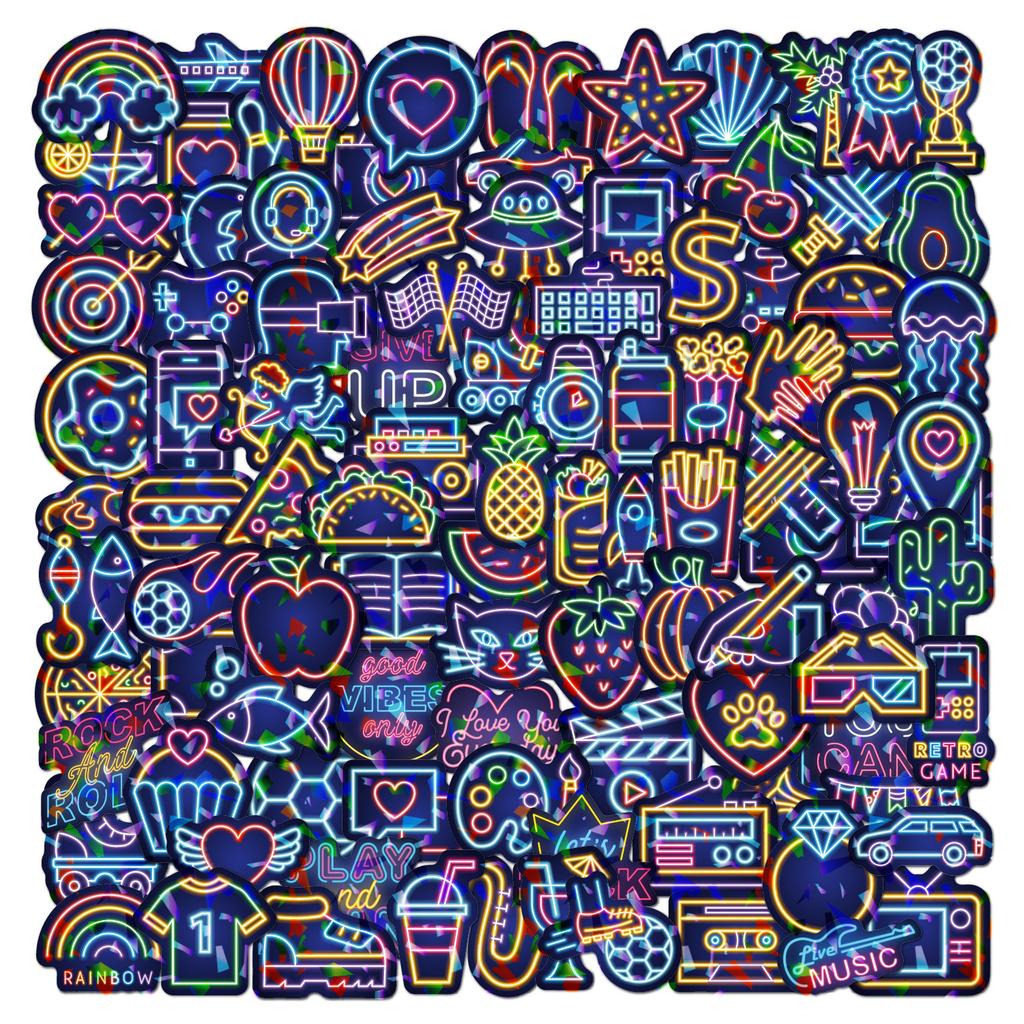 Laser Neon Stickers 100 Outdoor Water Cup Computer DIY Trendy Decoration Creative Waterproof Neon Stickers