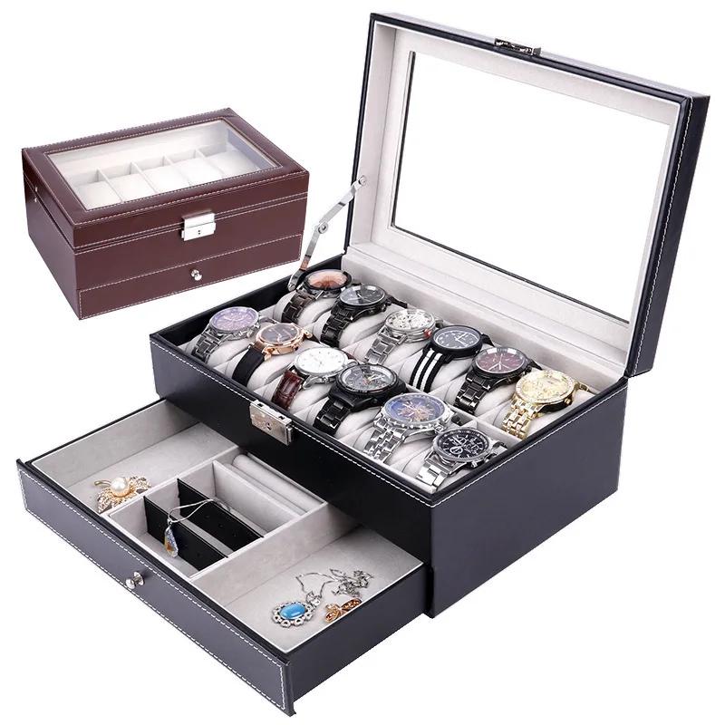 Watch Box Watch Case with Drawer Portable Men Women PU Leather Jewelry Organizer Watch Organizer for Rings Earrings Bracelets