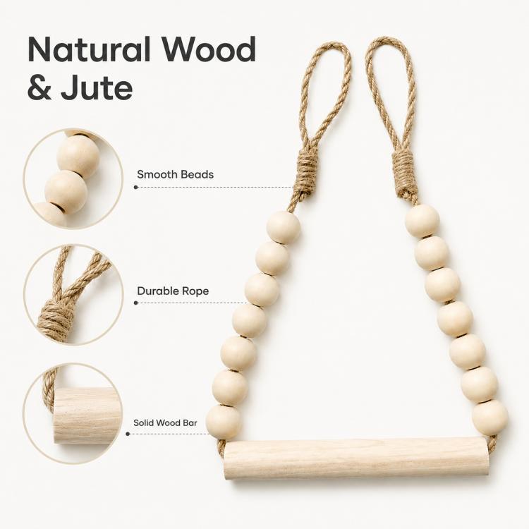 Wooden Beaded Toilet Paper Holder / Towel Rack