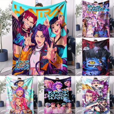 K-POP Dämonenjäger Huntrix Flanelldecke Heißes Anime Plüsch-Kuscheldecke Trendige Weiche Warme Decke für Zuhause Bett Reise Camping