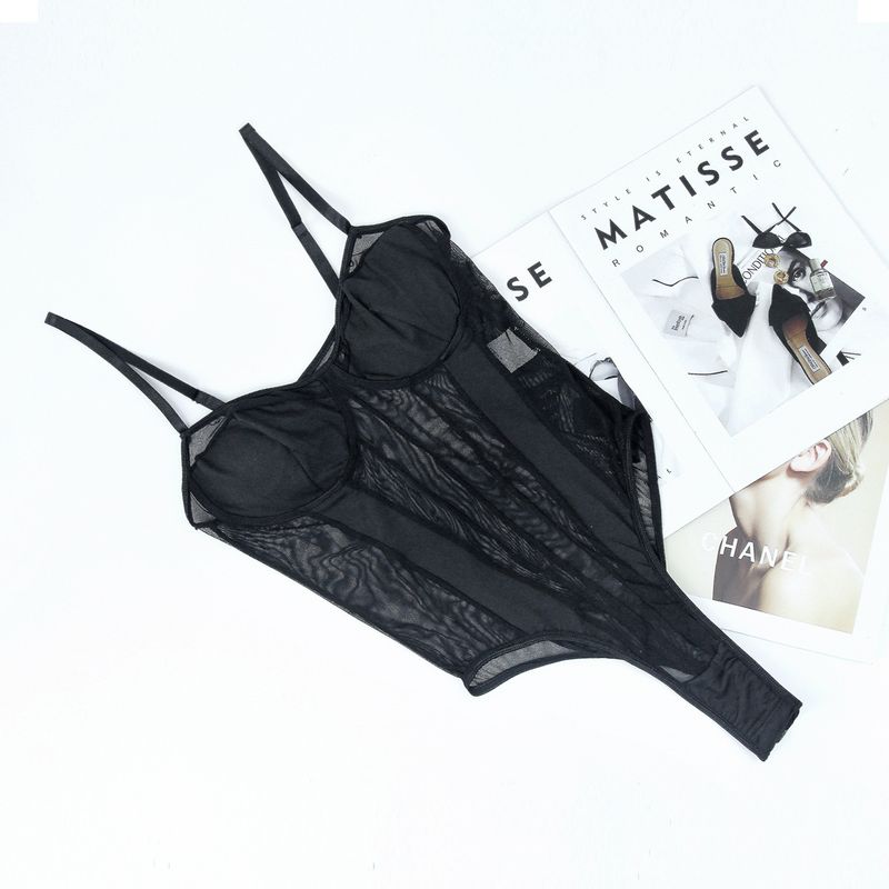 

Сатиновая вышивка Чисто белый Кнопка Instagram Комбинезон Сетка Black S